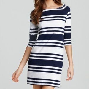Lilly Pulitzer Women Blue White Stripe Cassie Mini Dress Small 3/4 Sleeve Preppy